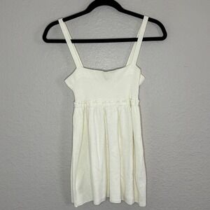 Y2K Old Navy Women Small Cream Ribbed Knit Babydoll Top Preppy Coquette Romantic